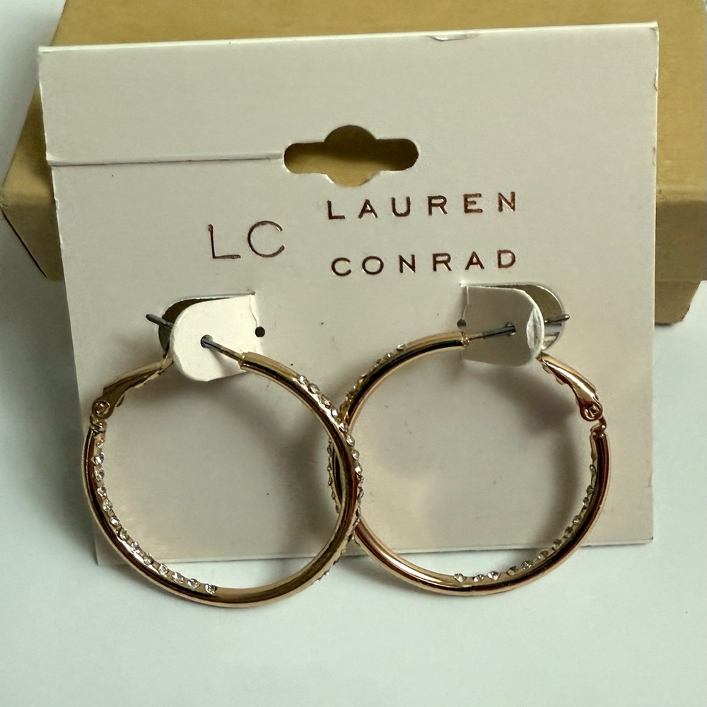 Lauren Conrad Gold Rhinestone Hoop Earrings